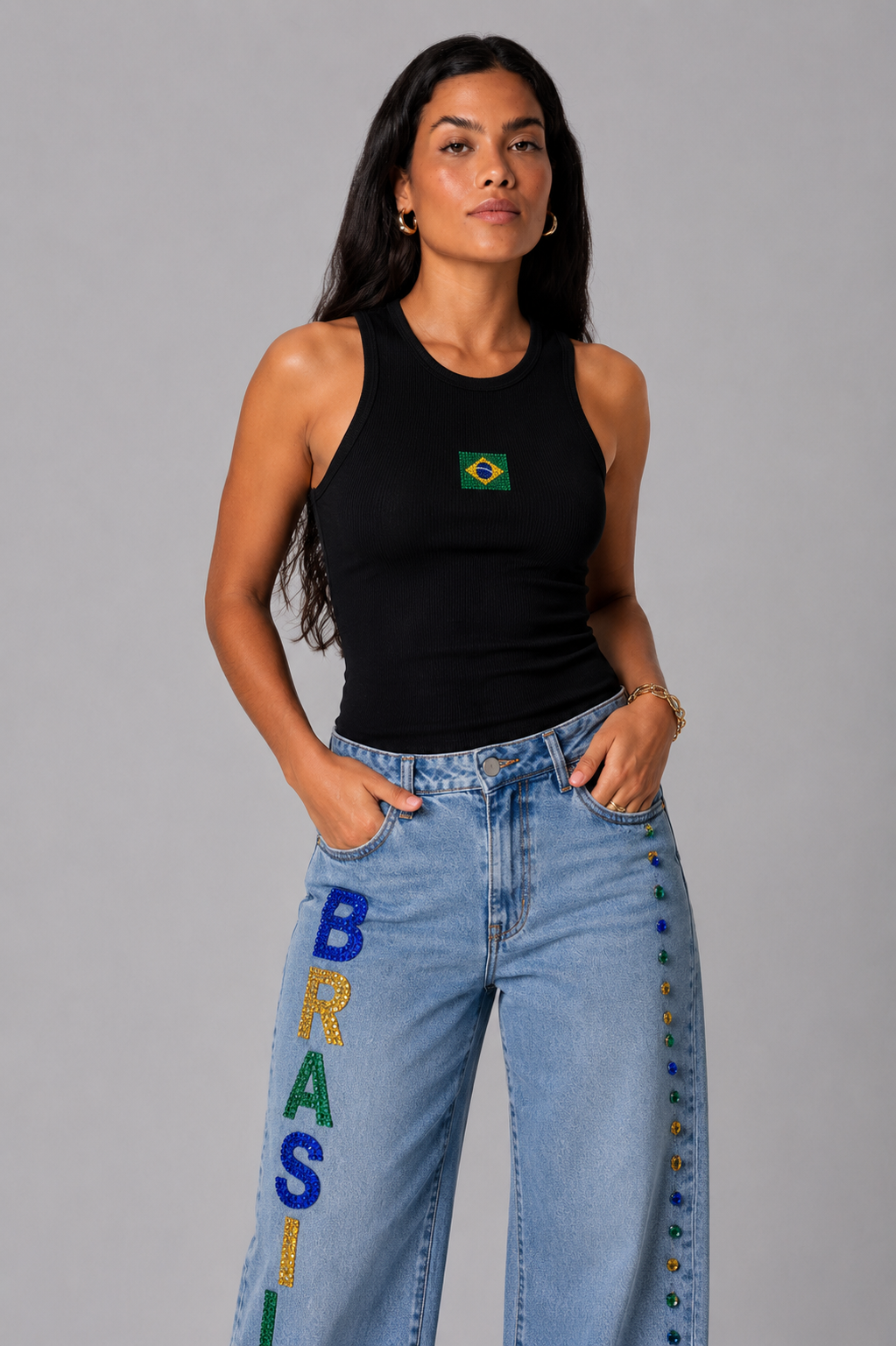 Regata Bandeira Essencial bordada preto