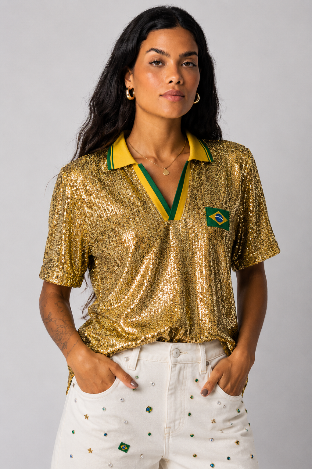 Camisa Paetê Brasil