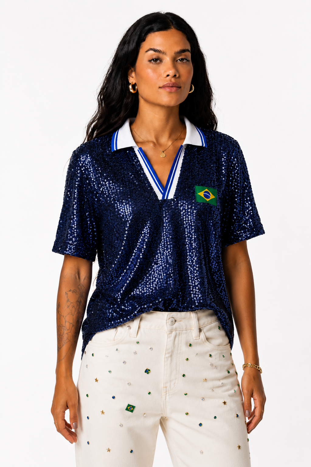 Camisa Polo Paetê Pátria Glamour